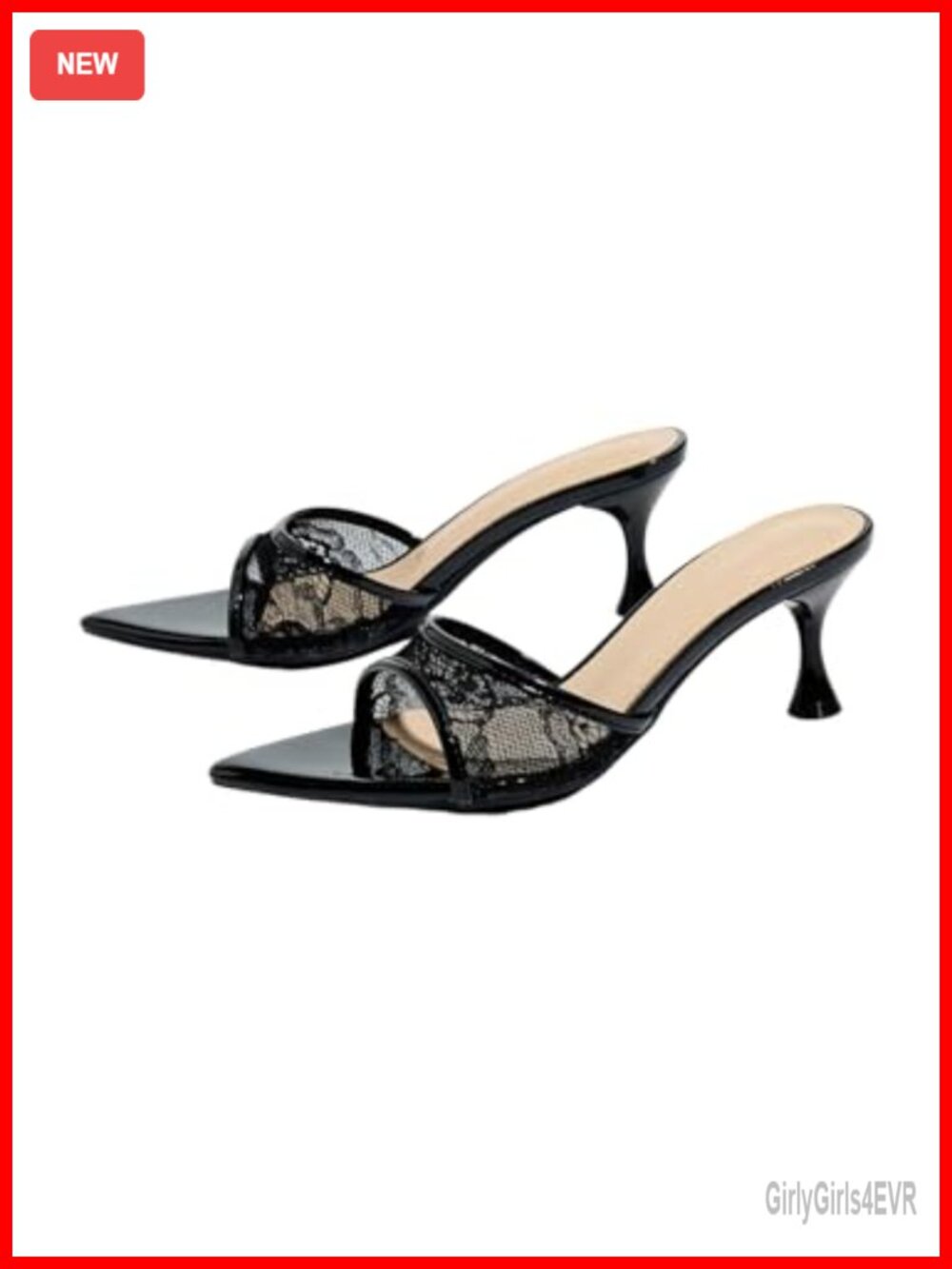 Women's Lace Kitten Heel Pointed Toe Heeled Mules Sandals